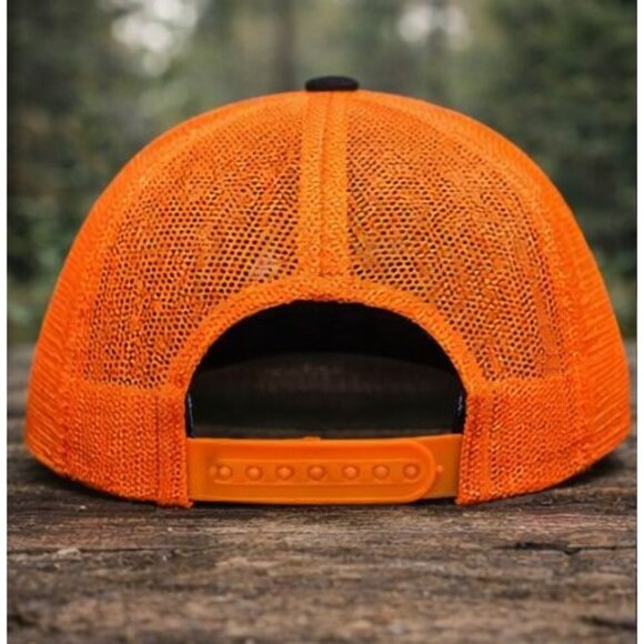 LARIX Blaze Orange Bigfoot Trucker Hat Snapback Mesh Outdoor Cap Pro Model - Picture 3 of 4